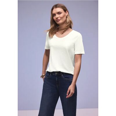Street One Basic T-Shirt mit gerundetem V-Neck - Weiß - Damen Street One Basic T-Shirt mit gerundetem V-Neck - Weiß - Damen