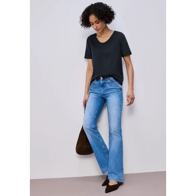 Street One Basic T-Shirt mit gerundetem V-Neck - Blau - Damen Street One Basic T-Shirt mit gerundetem V-Neck - Blau - Damen