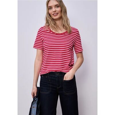 Street One T-Shirt mit gerundetem V-Ausschnitt - Rot - Damen Street One T-Shirt mit gerundetem V-Ausschnitt - Rot - Damen