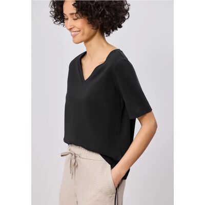 Street One Basic T-Shirt mit V-Neck in Unifarbe - Schwarz - Damen Street One Basic T-Shirt mit V-Neck in Unifarbe - Schwarz - Damen