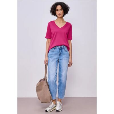 Street One Basic T-Shirt mit V-Neck in Unifarbe - Pink - Damen Street One Basic T-Shirt mit V-Neck in Unifarbe - Pink - Damen