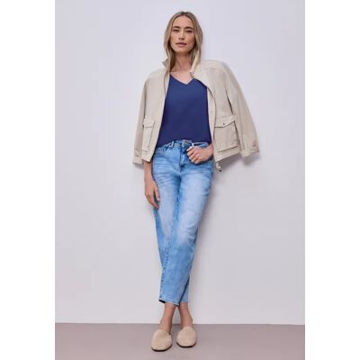 Street One Basic T-Shirt mit V-Neck in Unifarbe - Blau - Damen Street One Basic T-Shirt mit V-Neck in Unifarbe - Blau - Damen