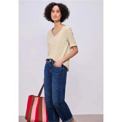 Street One Basic T-Shirt mit V-Neck in Unifarbe - Beige - Damen Street One Basic T-Shirt mit V-Neck in Unifarbe - Beige - Damen