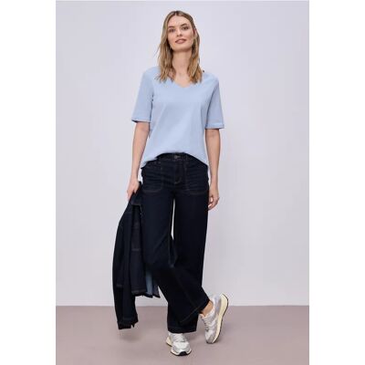 Street One Basic T-Shirt mit V-Neck in Unifarbe - Blau - Damen Street One Basic T-Shirt mit V-Neck in Unifarbe - Blau - Damen