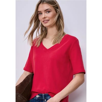 Street One Basic T-Shirt mit V-Neck in Unifarbe - Rot - Damen Street One Basic T-Shirt mit V-Neck in Unifarbe - Rot - Damen