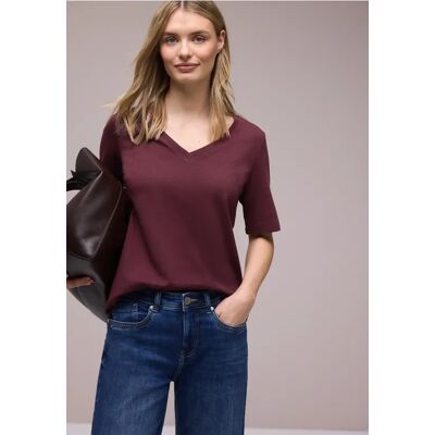 Street One Basic T-Shirt mit V-Neck in Unifarbe - Rot - Damen Street One Basic T-Shirt mit V-Neck in Unifarbe - Rot - Damen