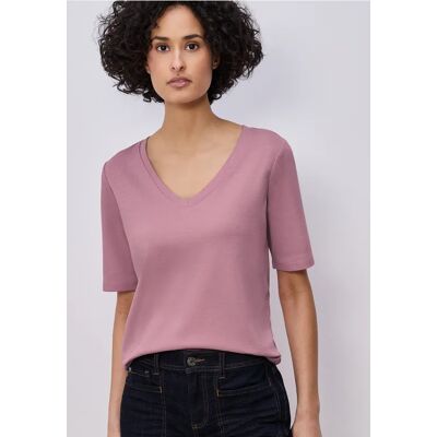 Street One Basic T-Shirt mit V-Neck in Unifarbe - Rosa - Damen Street One Basic T-Shirt mit V-Neck in Unifarbe - Rosa - Damen