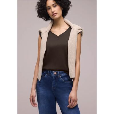 Street One Shirt mit gerundetem V-Ausschnitt - Braun - Damen Street One Shirt mit gerundetem V-Ausschnitt - Braun - Damen