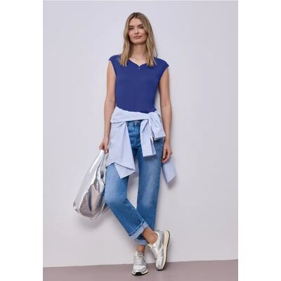 Street One Shirt mit gerundetem V-Ausschnitt - Blau - Damen Street One Shirt mit gerundetem V-Ausschnitt - Blau - Damen