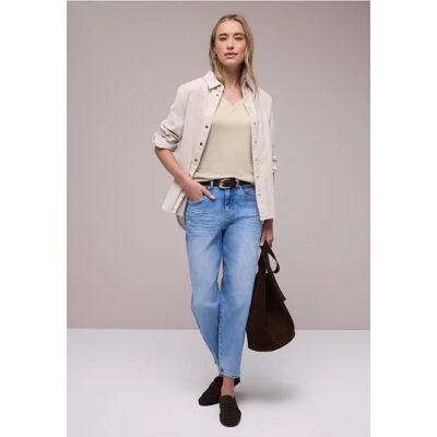 Street One Shirt mit gerundetem V-Ausschnitt - Beige - Damen Street One Shirt mit gerundetem V-Ausschnitt - Beige - Damen