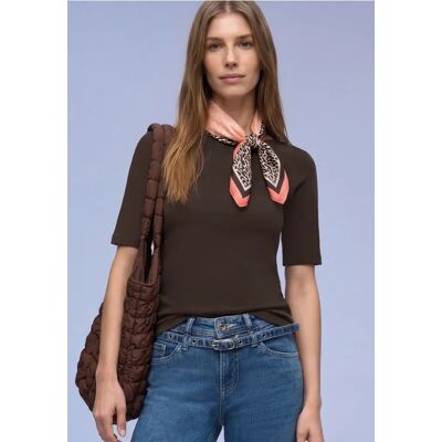 Street One Kurzarm Shirt mit Knopfdetail - Braun - Damen Street One Kurzarm Shirt mit Knopfdetail - Braun - Damen