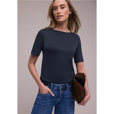 Street One Kurzarm Shirt mit Knopfdetail - Blau - Damen Street One Kurzarm Shirt mit Knopfdetail - Blau - Damen