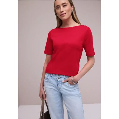 Street One Kurzarm Shirt mit Knopfdetail - Rot - Damen Street One Kurzarm Shirt mit Knopfdetail - Rot - Damen