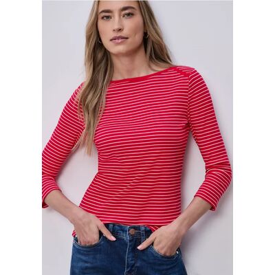 Street One 3/4-Arm Shirt mit U-Boot-Ausschnitt - Rot - Damen Street One 3/4-Arm Shirt mit U-Boot-Ausschnitt - Rot - Damen