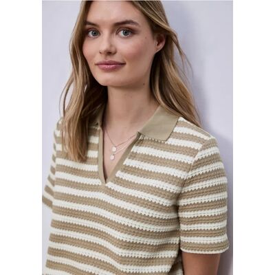 Street One Kurzarm Poloshirt mit Streifen - Beige - Damen Street One Kurzarm Poloshirt mit Streifen - Beige - Damen