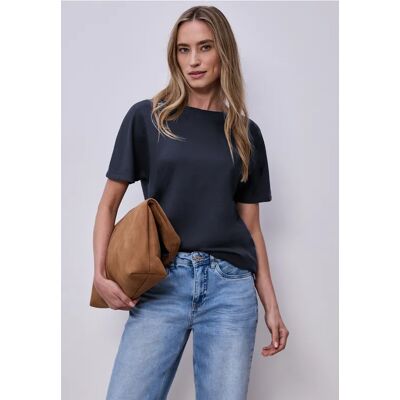 Street One Dropped Shoulder Shirt mit Rippdetail - Blau - Damen Street One Dropped Shoulder Shirt mit Rippdetail - Blau - Damen