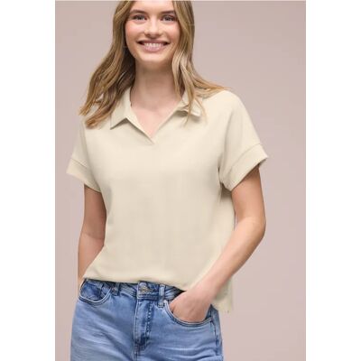 Street One Kurzarm Poloshirt mit Rippdetail - Beige - Damen Street One Kurzarm Poloshirt mit Rippdetail - Beige - Damen