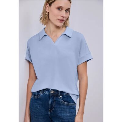 Street One Kurzarm Poloshirt mit Rippdetail - Blau - Damen Street One Kurzarm Poloshirt mit Rippdetail - Blau - Damen