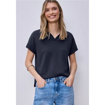 Street One Kurzarm Poloshirt mit Rippdetail - Blau - Damen Street One Kurzarm Poloshirt mit Rippdetail - Blau - Damen