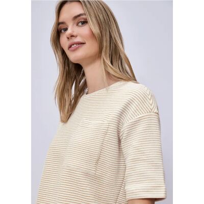 Street One Kurzarmshirt mit Strukturstreifen - Beige - Damen Street One Kurzarmshirt mit Strukturstreifen - Beige - Damen