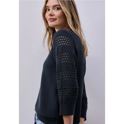 Street One Shirt mit Lochmuster-Ärmeln - Blau - Damen Street One Shirt mit Lochmuster-Ärmeln - Blau - Damen