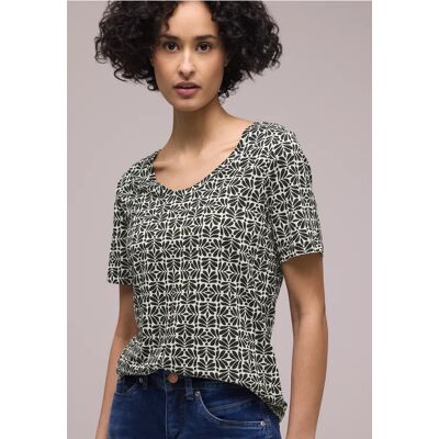 Street One Kurzarm T-Shirt mit gerundetem V-Neck - Blau - Damen Street One Kurzarm T-Shirt mit gerundetem V-Neck - Blau - Damen