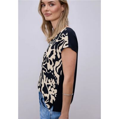Street One T-Shirt mit Split Neck und Frontprint - Multicolour Blau - Damen Street One T-Shirt mit Split Neck und Frontprint - Multicolour Blau - Damen