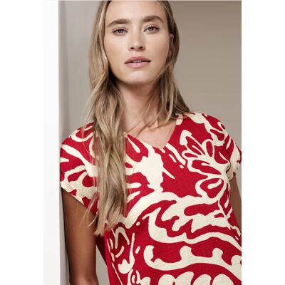 Street One T-Shirt mit Split Neck und Frontprint - Multicolour Rot - Damen Street One T-Shirt mit Split Neck und Frontprint - Multicolour Rot - Damen