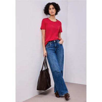 Street One Basic T-Shirt aus reiner Baumwolle - Rot - Damen Street One Basic T-Shirt aus reiner Baumwolle - Rot - Damen