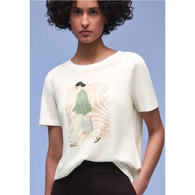 Street One Kurzarm Shirt mit Rundhals und Print - Weiß - Damen Street One Kurzarm Shirt mit Rundhals und Print - Weiß - Damen