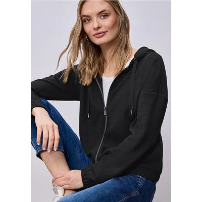 Street One Langarm Jacke mit Kapuze und Zipper - Schwarz - Damen Street One Langarm Jacke mit Kapuze und Zipper - Schwarz - Damen