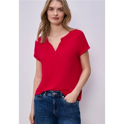 Street One T-Shirt mit Split Neck und Elastiksaum - Rot - Damen Street One T-Shirt mit Split Neck und Elastiksaum - Rot - Damen