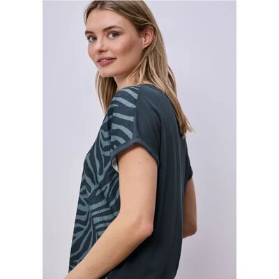 Street One T-Shirt mit Split Neck und Elastiksaum - Multicolour Grün - Damen Street One T-Shirt mit Split Neck und Elastiksaum - Multicolour Grün - Damen