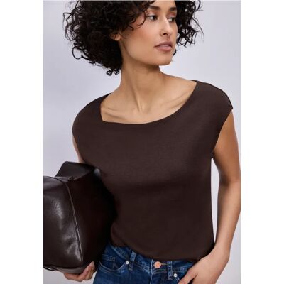 Street One Basic Shirt mit U-Boot-Ausschnitt - Braun - Damen Street One Basic Shirt mit U-Boot-Ausschnitt - Braun - Damen