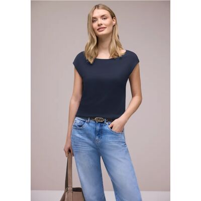 Street One Basic Shirt mit U-Boot-Ausschnitt - Blau - Damen Street One Basic Shirt mit U-Boot-Ausschnitt - Blau - Damen