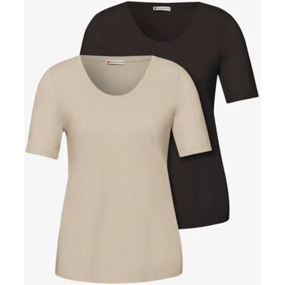 Street One Basic T-Shirt mit Kurzarm im 2er-Pack - Multicolour Beige Braun - Damen Street One Basic T-Shirt mit Kurzarm im 2er-Pack - Multicolour Beige Braun - Damen
