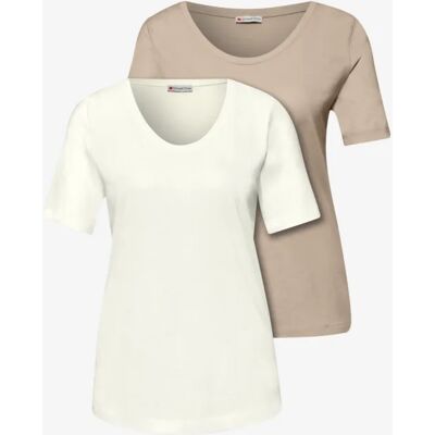 Street One Basic T-Shirt mit Kurzarm im 2er-Pack - Multicolour Weiß Beige - Damen Street One Basic T-Shirt mit Kurzarm im 2er-Pack - Multicolour Weiß Beige - Damen