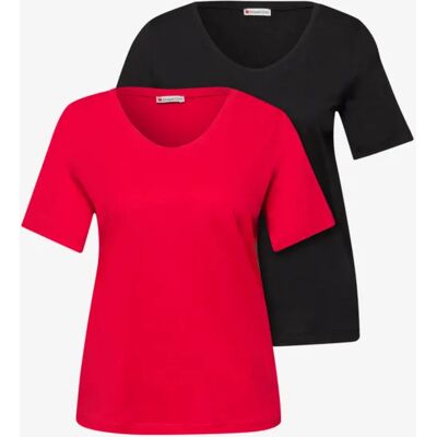 Street One Basic T-Shirt mit Kurzarm im 2er-Pack - Multicolour Schwarz Rot - Damen Street One Basic T-Shirt mit Kurzarm im 2er-Pack - Multicolour Schwarz Rot - Damen