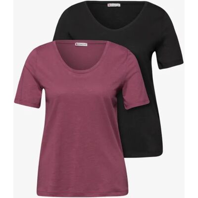 Street One Basic T-Shirt mit Kurzarm im 2er-Pack - Multicolour Schwarz Pink - Damen Street One Basic T-Shirt mit Kurzarm im 2er-Pack - Multicolour Schwarz Pink - Damen