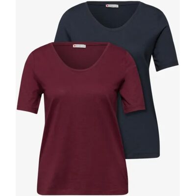 Street One Basic T-Shirt mit Kurzarm im 2er-Pack - Multicolour Blau Rot - Damen Street One Basic T-Shirt mit Kurzarm im 2er-Pack - Multicolour Blau Rot - Damen