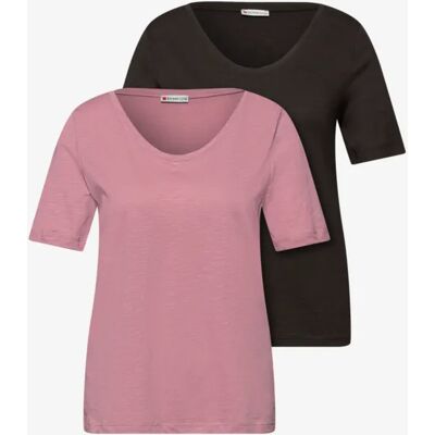 Street One Basic T-Shirt mit Kurzarm im 2er-Pack - Multicolour Braun Pink - Damen Street One Basic T-Shirt mit Kurzarm im 2er-Pack - Multicolour Braun Pink - Damen