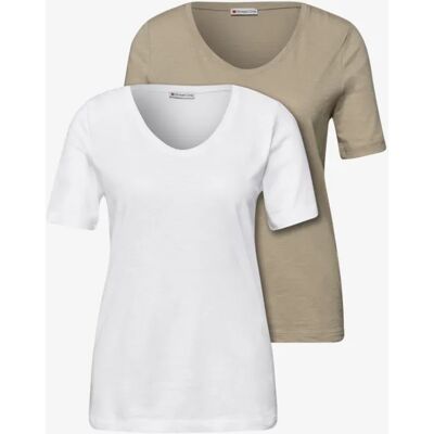 Street One Basic T-Shirt mit Kurzarm im 2er-Pack - Multicolour Weiß Beige - Damen Street One Basic T-Shirt mit Kurzarm im 2er-Pack - Multicolour Weiß Beige - Damen