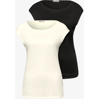 Street One Basic Shirt mit Boatneck im 2er-Pack - Beige Multicolour Schwarz - Damen Street One Basic Shirt mit Boatneck im 2er-Pack - Beige Multicolour Schwarz - Damen
