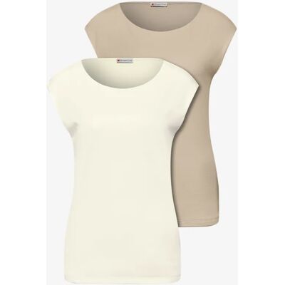 Street One Basic Shirt mit Boatneck im 2er-Pack - Multicolour Weiß Beige - Damen Street One Basic Shirt mit Boatneck im 2er-Pack - Multicolour Weiß Beige - Damen