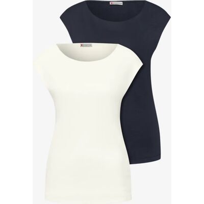 Street One Basic Shirt mit Boatneck im 2er-Pack - Multicolour Weiß Blau - Damen Street One Basic Shirt mit Boatneck im 2er-Pack - Multicolour Weiß Blau - Damen