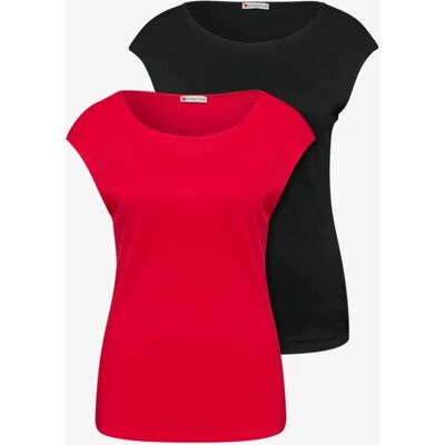 Street One Basic Shirt mit Boatneck im 2er-Pack - Multicolour Schwarz Rot - Damen Street One Basic Shirt mit Boatneck im 2er-Pack - Multicolour Schwarz Rot - Damen