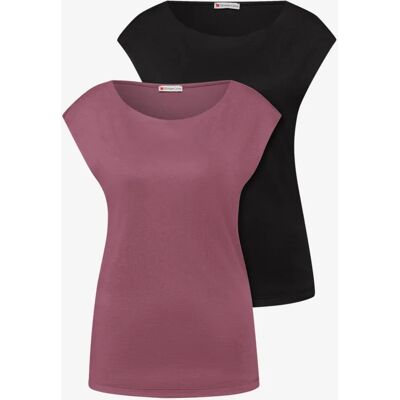 Street One Basic Shirt mit Boatneck im 2er-Pack - Multicolour Schwarz Pink - Damen Street One Basic Shirt mit Boatneck im 2er-Pack - Multicolour Schwarz Pink - Damen