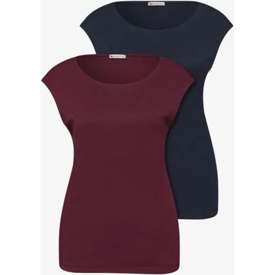 Street One Basic Shirt mit Boatneck im 2er-Pack - Multicolour Rot Blau - Damen Street One Basic Shirt mit Boatneck im 2er-Pack - Multicolour Rot Blau - Damen