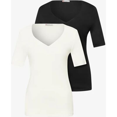 Street One T-Shirts mit Herzausschnitt im 2er-Pack - Weiß Schwarz - Damen Street One T-Shirts mit Herzausschnitt im 2er-Pack - Weiß Schwarz - Damen