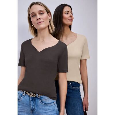 Street One T-Shirts mit Herzausschnitt im 2er-Pack - Beige Braun - Damen Street One T-Shirts mit Herzausschnitt im 2er-Pack - Beige Braun - Damen